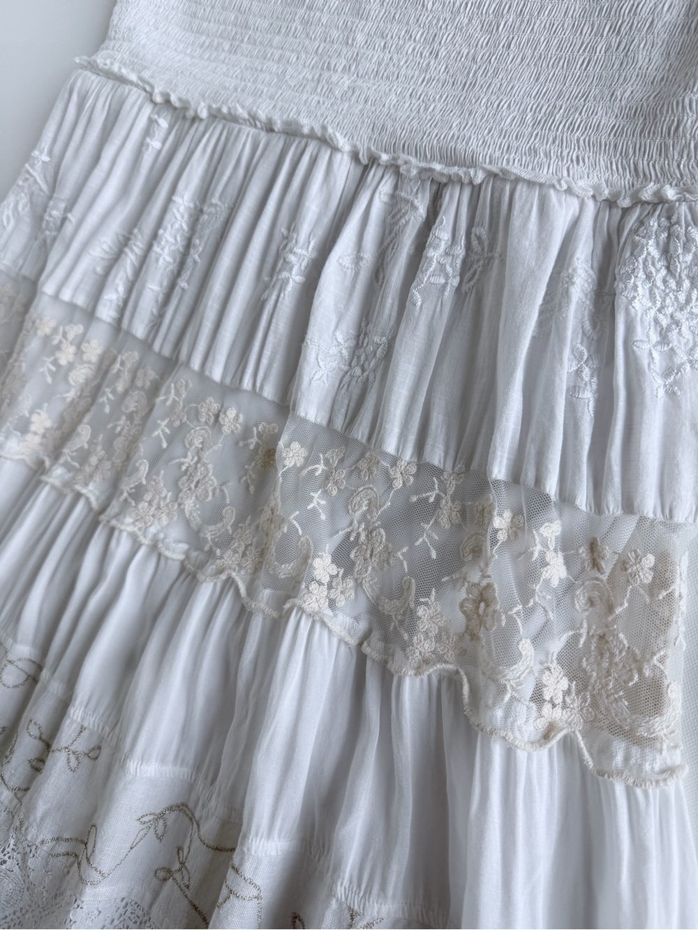 Coldwater Creek White Cotton Linen Lace Tiered Maxi Dress Petite Medium PM - Picture 4 of 16